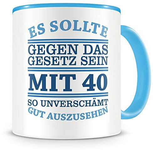 Samunshi® - Taza de café con 40 diseños de cumpleaños (40 años, 300 ml, azul claro)