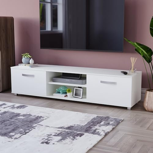 Vida Designs Cosmo TV Unit 2 Door Modern Gloss Matte MDF Living Room Cabinet Media Stand Furntiure White 160cm