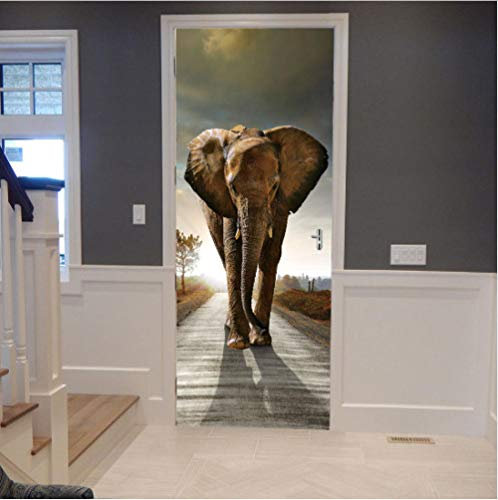 OHEHE Türtapeten Selbstklebend 3D Elefant Türtapeten Wasserdicht Türposter Selbstklebend Abnehmbar Fototapete Schlafzimmer Wohnzimmer Wohnkultur PVC 77x200cm