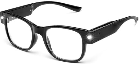 SKYWAY Lesebrille mit Licht, Wiederaufladbare Helle LED Beleuchtete Brille zum Lesen von Kleingedrucktem, Verschreibungspflichtigen Flaschen, Naharbeit (Schwarz, 1.0)