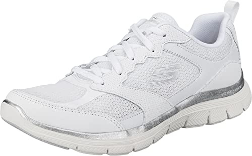 Skechers Damen Flex Appeal 4.0 Active Flow Sneaker, White Leather Mesh Trim, 36 EU
