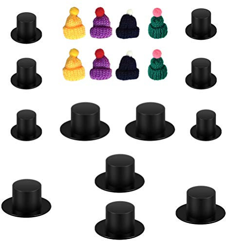 EXCEART 120 Stück Mini Strickmützen Mini Schwarze Zylinder Weihnachtspuppen Schneemann Zubehör für DIY Bastelprojekt (Gemischte Farbe)
