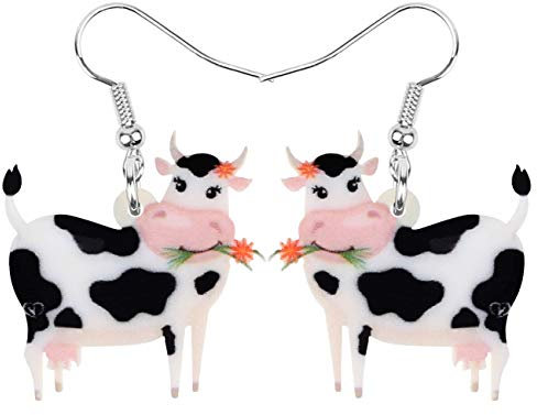 DOWAY Cute Kuh Geschenke Acryl Kuh Ohrringe Bauernhof Tiere Schmuck Für Damen Frauen Mädchen Charms Kuh Deko (Weiß)