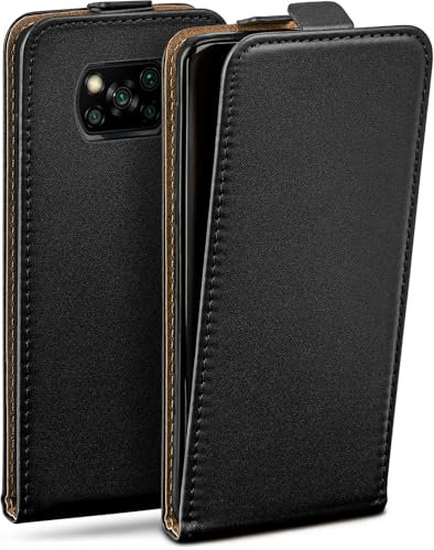 moex Flip Case für Poco X3 NFC / X3 Pro Hülle klappbar mit 360 Grad Schutz, Handyhülle mit Displayschutz, PU Leder Handytasche Lederhülle, Flip Case Cover Klapphülle, Schwarz