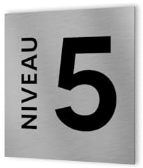 DECOHO - Panneau numéro d'étage - Format 20 cm x 20 cm en Dibond Aluminium brossé - Niveau 5