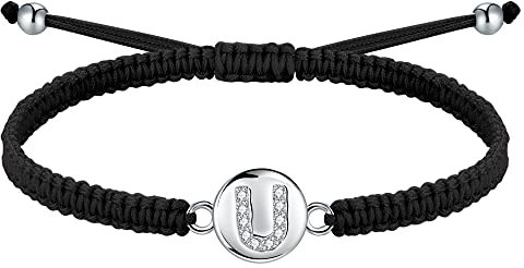 J.Endéar Handgemachtes Armband Buchstabe U Silber 925 für Damen Mädchen, Geflochtenes filigranes verstellbares Armband Frauen, Geburtstagsschmuck Kommuniongeschenk