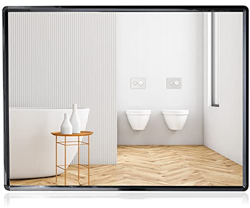 SHANFO Large Wall Mirrors 60 * 80 cm Black Metal Framed Mirror Rectangular Bathroom Mirrors Wall Mounted Modern Simple Style