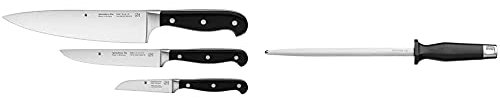 WMF Spitzenklasse Plus Messerset 3-teilig 3 Messer Küchenmesser geschmiedet Performance Cut & Spitzenklasse Plus Wetzstahl 36 cm, Wetzstab für Messer, Cromargan Edelstahl, Klinge 23 cm