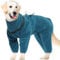 OUOBOB Large Dog Winter Coat, Windproof Polar Fleece Jacket, Pet Cold Weather Vest, Pullover Fleece Pajamas Jumpsuit Onesie, Dog Sweater 4 Legs with Harness Built in Green XL
