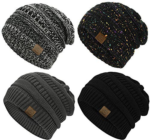 Durio Strickmütze Damen Mütze für Frauen Wintermütze Beanie Mütze Grobstrick Mütze Weich 4 Stücke D