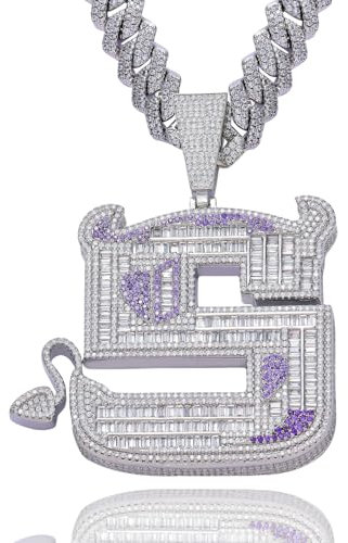 ICEDIAMOND 18K Kreativer Dämon S Großer Bling Iced Out Anhänger & 14MM Rand CZ Diamant Kubanische Kette Halskette, Weißgold Vergoldeter Hip-Hop-Schmuck für Männer (White,20''Cuban)