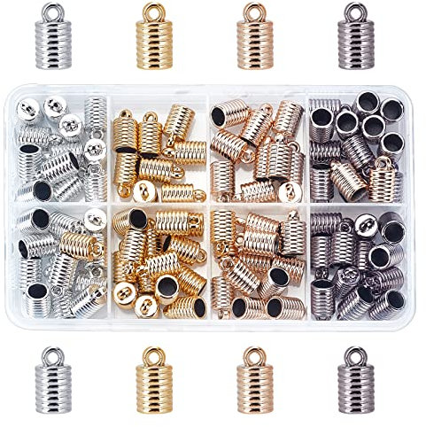 PandaHall Kabelendkappen 96 Stück 4 Farben Kunststoff Zum Einkleben Endkappen Lederband Endspitzen UV Beschichtung ABS Crimp Endkappen Mit Schlaufen Für 6 mm Quasten Lederarmband Ohrring Choker