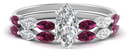 55Carat Bague et Anneau en Diamant Marquise à Une Griffe Argent Sterling Saphir Rose créé Marquise façonner Ensembles d'anneaux de Mariage réglage de la Broche Taille 57