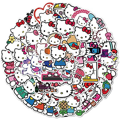 50 Stück Hello Kitty Cute Aufkleber Laptop Telefon Gitarre Skateboard Notebook Auto Motorrad Fahrrad Cartoon Hello Kitty Vinyl Stickers Wasserdicht Aufkleber für Jugendliche Kinder Erwachsene