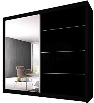 mb-moebel Armoire de Chambre avec 2 Portes coulissantes et miroirs l Dressing Garde-Robe Penderie (Tringle) avec étagères BEN31 (233x183cm, Noir)