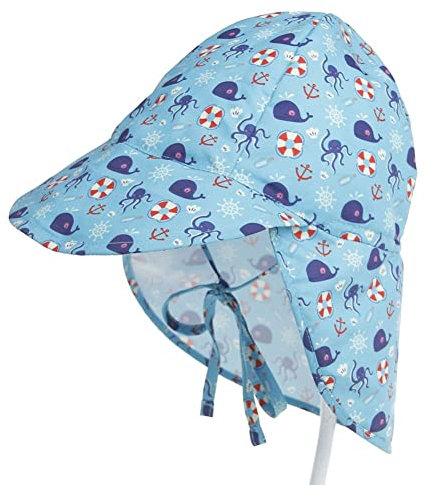 FedMois Cappellino da Spiaggia Cappello da Sole con Visiera Bimbi Bambini, Polpo, 2-5 Anni