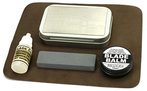 Compact Blade Care Kit – Pocket-Sized tin, containing Essentials for Sharpening and Protecting Knives, Axes and Other bladed Tools in The Field. with #1000 grit Diamond Sharpener Surface. UK-Made.
