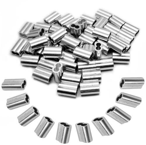Piutouyar Manchon de sertissage en aluminium de 5,3 mm, manchon d'arrêt de câble métallique, virole de câble à double sertissage, manchon de sertissage pour câble métallique (50 pièces)