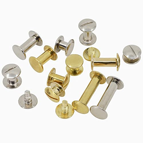 Buchschrauben vermessingt oder vernickelt Chicagoschrauben Buchnieten Größe wählbar versch. Menge Gürtelschraube (vernickelt, 20mm - 20 Stk)