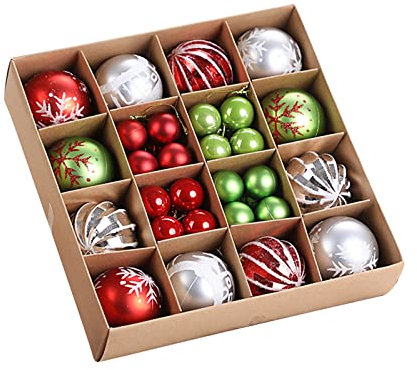Litthing 44 PCS Weihnachtskugeln Weihnachtsdeko Set 6CM in 13 Farben, Christbaumkugeln Set Box mit Aufhänger aus Kunststoff, Weihnachtsbaumschmuck Weihnachtsdekoration Kugeln(Rot, Grün & Silber)