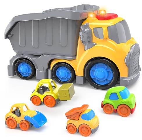Dump Truck Kids Construction Toys for Boys and Girls Construction Vehicle Toys for Boys and Girls 5 Pcs Truck Toys Set with Sound and Light for Toddlers 1-3 Outdoor Toy
