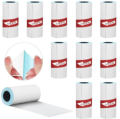 Papeles de Impresora Térmic Blanco, 10 Rollos Autoadhesivo Papel Impresora Termica,Mini Impresora Pegatinas Autoadhesivas, 57 x 25 mm (Blanco - Opaco)