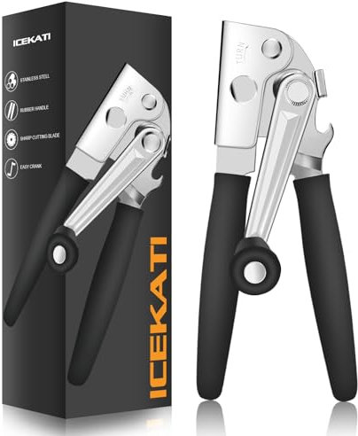 ICEKATI Commercial Can Opener, Can Opener Manual Heavy Duty Easy for Large Cans with Magnet, Folding Hand Crank Can Opener With Comfortable Long Handles, Smooth Edge Can Opener With Carbon Steel Blade