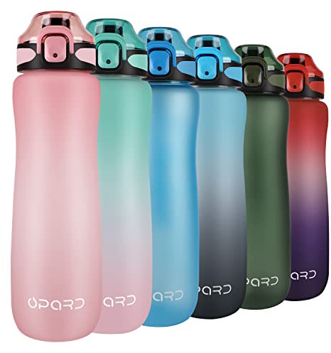 Opard 1L Trinkflasche Sport mit motivierender Zeitmarkierung und auslaufsicherem Klappdeckel, BPA-frei, wiederverwendbar, Tritan für Fitnessstudio und Outdoor (Pink)
