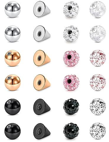 Briana Williams Piercing Kugeln Set 1.2mm 16G Gewinde Ersatzkugel Schraubkugel Edelstahl Acryl Plastik