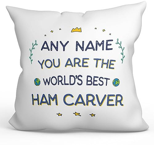 MUGFFINS Personalised Cushion for HAM CARVER Padding included - in English - World's Best - Funny custom gift - Pillow: cover and filling 15.7x15.7 inches