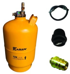 Gaslow Confezione bottiglia GPL ricaricabile 6 kg + lira + scatola di trasferimento nera + adattatore Spagna/Germania