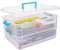 Creahaus 2 Layer Plastic Storage Containers with Lids, Multipurpose Clear Stack & Carry Box, Portable Craft Organizers and Storage Bin for Organizing Art Craft, Sewing, Building Blocks, Nail Supplies