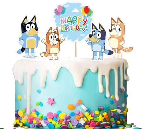 Cake Topper Picks con cartoncino sagomato 5pz personaggio a scelta per compleanno ed eventi di ogni genere elementi decorativi decorazioni per dolci (Bluey)