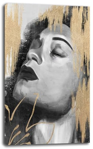 Quadro Moderno Soggiorno Verticale Astratto Donna Volto oro Quadri moderni di tela canvas da Parete XXL grande Stampa su tela Camera da letto Decorazione Murale Arredo Cucina (50x100 cm, 1)