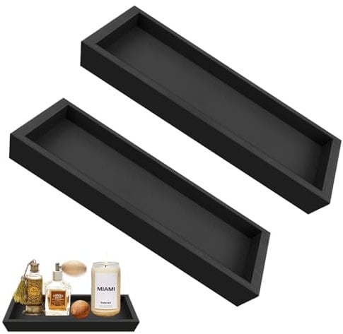 Badezimmer Tablett Silikon 2 Stück Rechteckiges Tablett, Schwarze Tabletts Rechteckig, Kosmetiktabletts Schwarzes Tablett Badezimmer Schwarz Tabletten für Waschtisch Badewanne Küchenspüle Handtuch