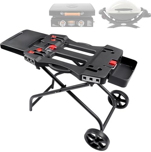 SearCook Carrello portatile per griglia Weber Q1200, Q1000, Q2200, Q2000, supporto pieghevole per griglie da tavolo Blackstone da 43,2 cm e 55,9 cm, carrello pieghevole portatile da esterno