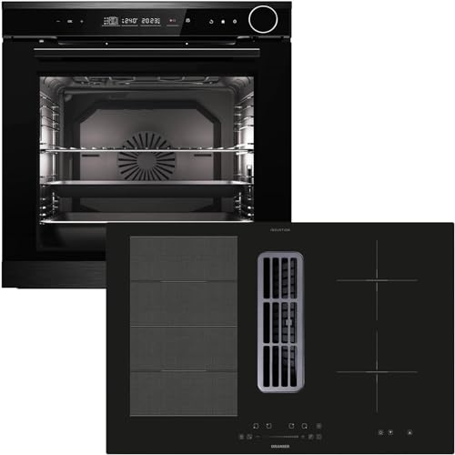 Oranier Dampf Einbau-Backofen Set EBD830 autark - 14 Funktionen & Flexx-Induktion 80 cm mit Kochfeldabzug KFA490-4 Kochzonen & Slider-Steuerung
