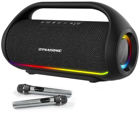 DYNASONIC S90 - Enceinte Bluetooth Portable IPX5 Waterproof. Enceinte d'extérieur sans Fil. Stéréo sans Fil. Lecteur de Son Puissant avec lumières LED intégrées. Micro-SD, USB