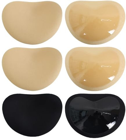 3 Paia Coppe Adesive Seno Push Up, Imbottitura Reggiseno a Forma di Cuore, Imbottiture Rimovibili per Reggiseno Traspirante, Inserti per Reggiseno per Bikini, Costumi da Bagno, Top(Pelle Chiara +Nero)