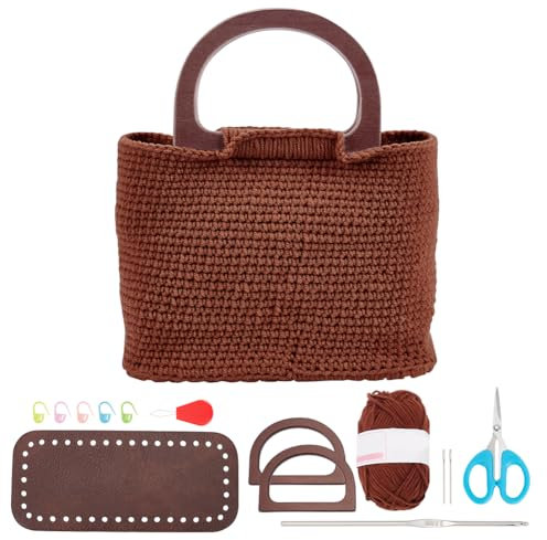 FREEBLOSS Häkelset Für Anfänger, Häkeltaschen Set Mit Holzgriff, Inklusive Häkelgarn, Häkelnadeln, Häkeltasche, Strickset Für Erwachsene, Taschenherstellungsset Für Häkelgeschenke