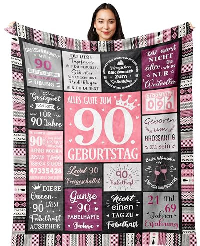 Yesbird 90 Geburtstag Frauen, 90 Geburtstag Deko, 90. Geburtstag Frauen, Geschenke zum 90 Geburtstag Frau, Geschenk 90. Geburtstag Frau Decke 150x130CM
