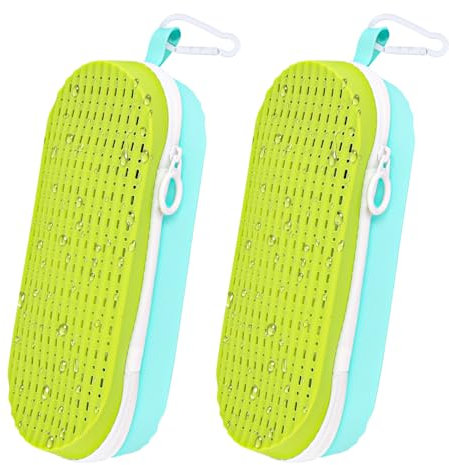 PEUTIER 2 Stück Schwimmbrillen etui, Großes Fassungsvermögen Silikon Schwimmbrillen-Schutzhülle Reißverschluss Brillenetui Atmungsaktiv Tragbar Aufbewahrungstasche mit Hakenclip (Blau Grün)