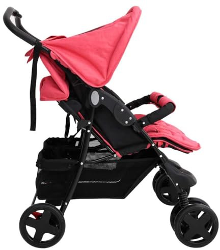 Kavolet Zwillingskinderwagen, Geschwisterwagen, Verstellbarer Faltbarer Zwillingsbuggy, Kinderwagen für Zwillinge und Geschwister, ultrakompakt zusammenklappbar, Rot 80x96x104cm