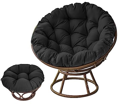 BaoTom Papasansessel Kissen 40-100cm Outdoor Sitzkissen für Hängesessel Rattanstühle Gartenstuhlauflagen Rundes Schaukelstuhlkissen, Garten Hängendes Eierstuhlkissen mit Bändern(Schwarz,100 * 100cm)