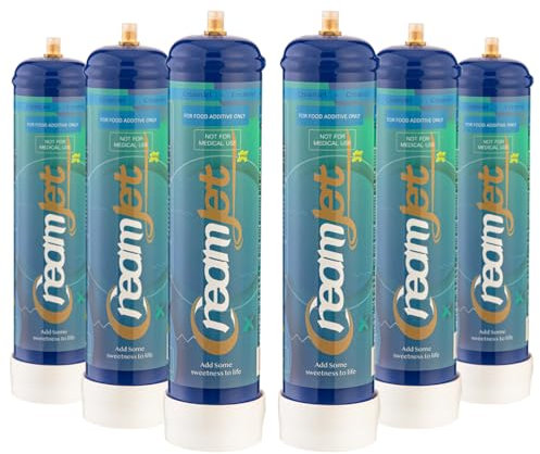 CreamJet 640g Sahnebereiter Zylinder N2O Reines Lachgas 100% Recyclebar Hochwertige Edelstahl-Zylinder für Sahnebereiter für die Zubereitung auf Partys, Ursprünglicher, 6 Stück