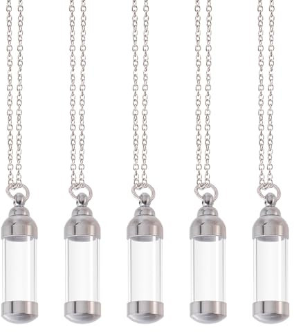 CHGCRAFT 5 pièces Collier de Fiole en Verre Pendentif Ensemble Colliers Pendentif en Acier Inoxydable Colliers de Cendres D'Urne en Verre Collier Souvenir D'Urne avec Chaîne en Acier Inoxydable