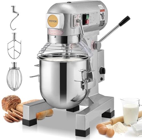 VEVOR Robot Pâtissier Commercial 14 L, Batteur sur Socle avec 3 Vitesses Réglables, Mixeur à Pâte 550 W avec Bol en Inox et 3 Accessoires de Mélange, pour Restaurant, Boulangerie, Pâtisserie, Café