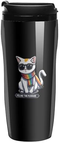 Feline The Purride LGBT Gay Cat Coffee Mug Portable Travel Coffee Cup Water Bottle Tea Cup with Flip Lid for Women Men 350ml