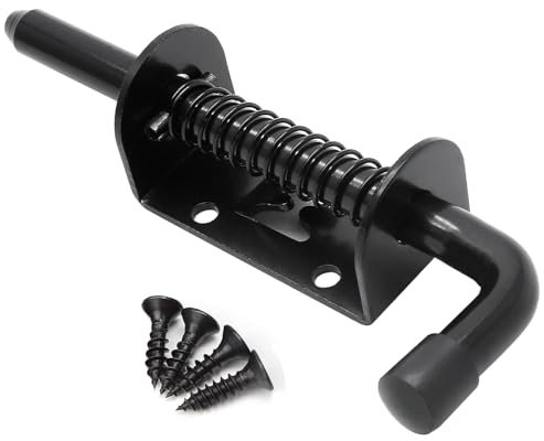 Litensh 2 perni di chiusura a molla da 12,7 cm, in acciaio inossidabile 304, chiavistello scorrevole per porte per fienili, garage, capannoni, rimorchi, ferramenta, 128 mm, nero