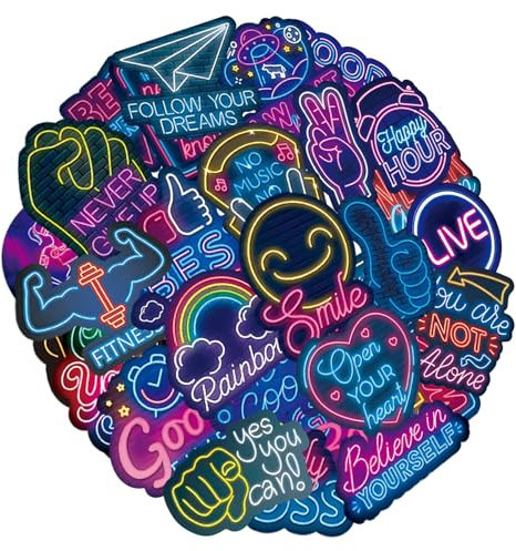 Neon Motivational Stickers 100 Pcs Inspirational Sticker Pack,Neon Positive Affirmation Quote Design,Waterproof Vinyl Stickers for Laptop Phone Journal Water Bottles Diary Guitar Scrapbook Planner et